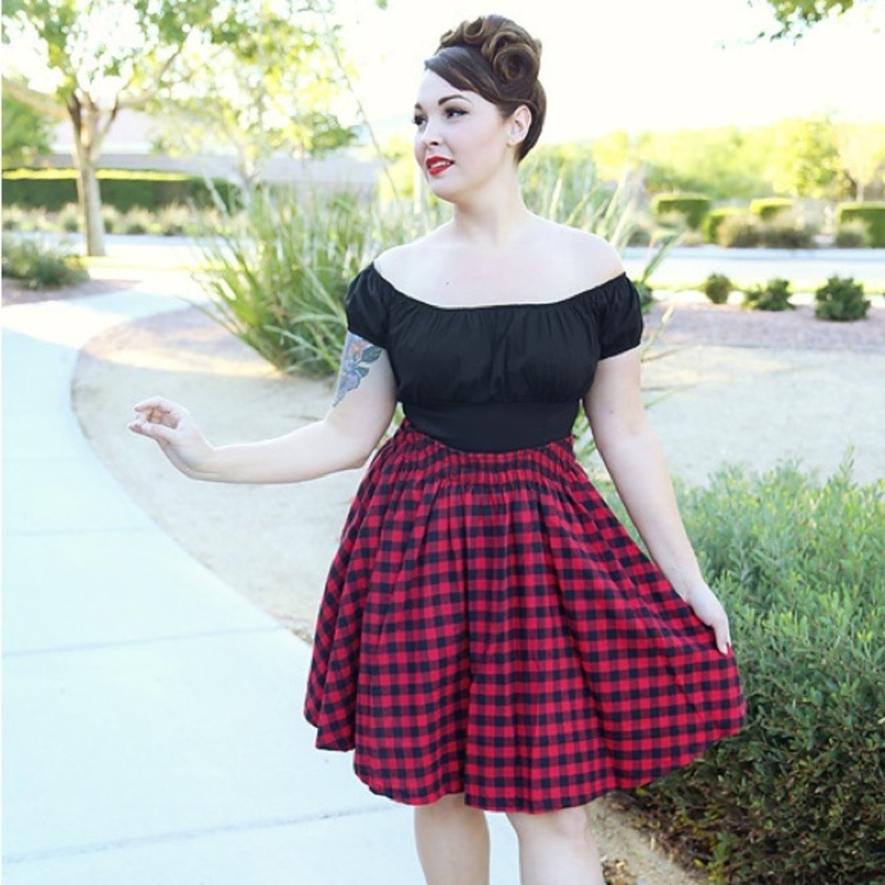 NEW Red flannel skirt with pockets swing pinup retro plaid